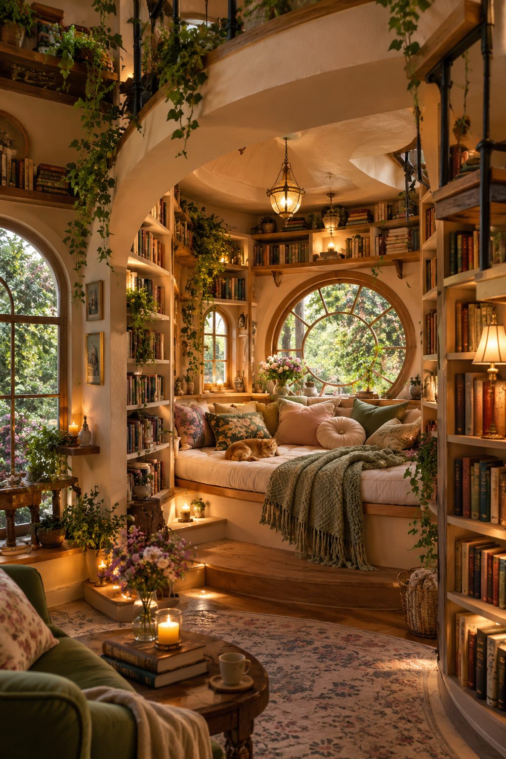 hobbit inspired book library, home library shelving, home library ideas, arched library